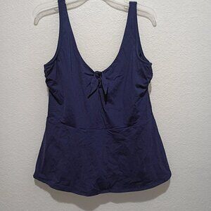 Lands' End Women's Modest Tie Front Peplum Tankini Top Navy Size 14 D